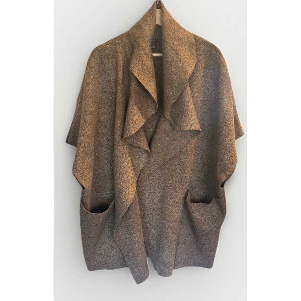 Roffe Woman O/S Brown Oversized Open Sweater Pocket Cardigan Short Sleeve Boho